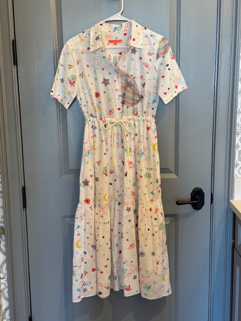Vilagallo White Grafiti artwork Shirt Dress, sz 36
